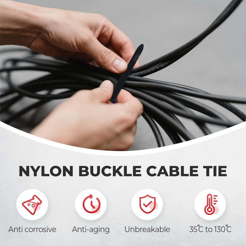100PCS Nylon Universal Cable Tie Buckle, Heavy Duty Self Locking Nylon Zip Ties, 2025 Upgrade Multipurpose Plastic Cable Ties To