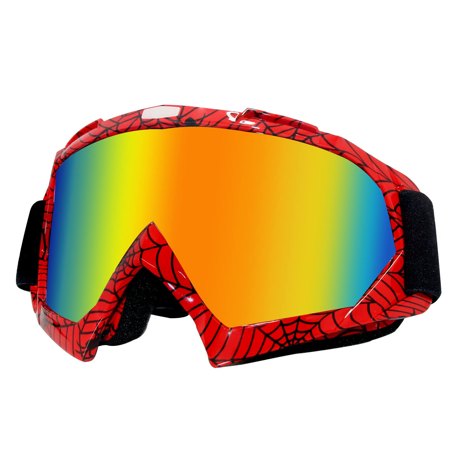 Spider Red Frame Motorcycle Goggles - Uv 400 Otg Offroad Goggles For Adults & Kids