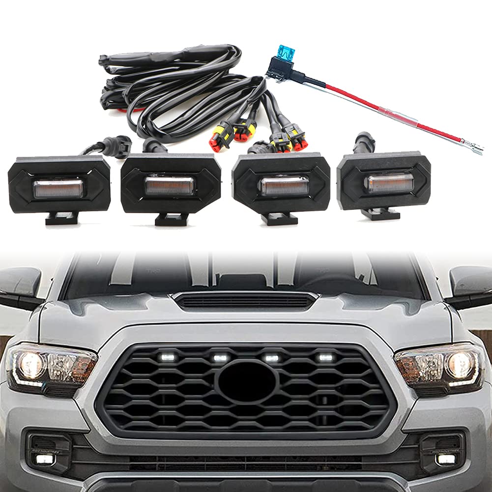 4Pcs Led Grill Lights For Tacoma 2020 2021 2022 2023 Oem Grille, Including Trd Off Road And Sport Models Raptor Style Led Light (White Light With Black Housing)