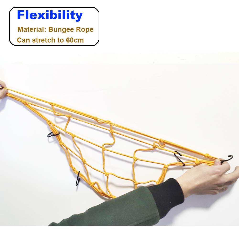 2 Pcs Cargo Net,11.8 Inch X11.8 Inch Rack Elastic Storage Net 6 Adjustable Hooks For Bike Bicycle Motorcycle (Yellow)