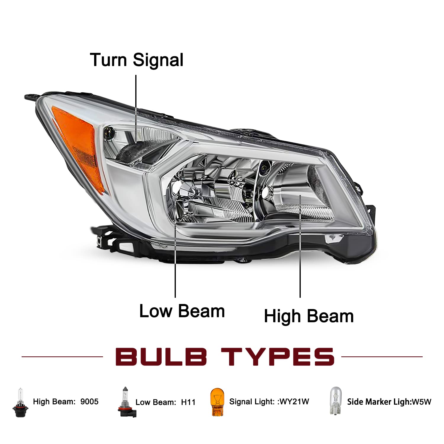 Jsboyat For 2014-2016 Subaru Forester Halogen Headlight Assembly Replacement Chrome Housing Amber Reflector Right Passenger Side