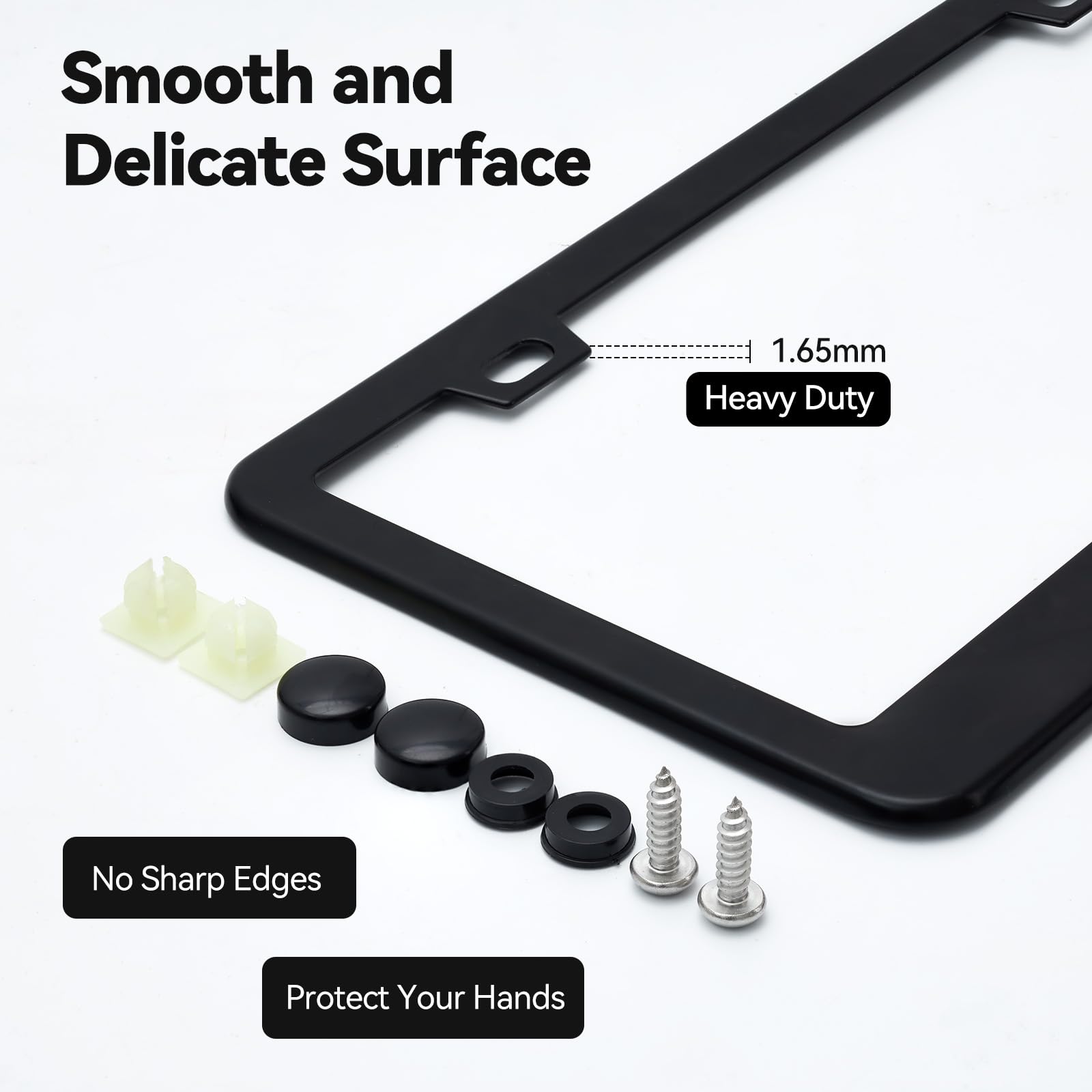 Ohuhu Matte Aluminum License Plate Frame With Black Screw Caps, 2Pcs 2 Holes Black Car Licenses Plate Covers Holders For Us Vehi