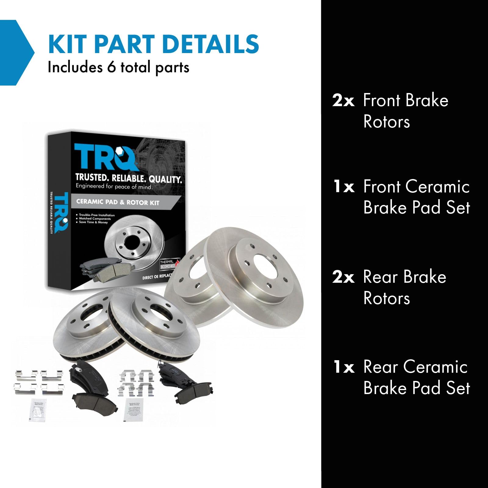 Trq Front And Rear Brake Pad & Rotor Kit Brake Pads Brake Rotor Ceramic Compatible With 2000-2005 Buick Lesabre 2004-2005 Pontia