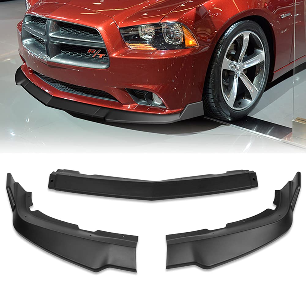 Q1-Tech Front Bumper Lip Fit For Compatible With 2011 2012 2013 2014 Dodge Charger, Front Bumper Lip Spoiler Air Chin Body Kit Splitter Unpainted Matt Black Abs, (Stp-Style)
