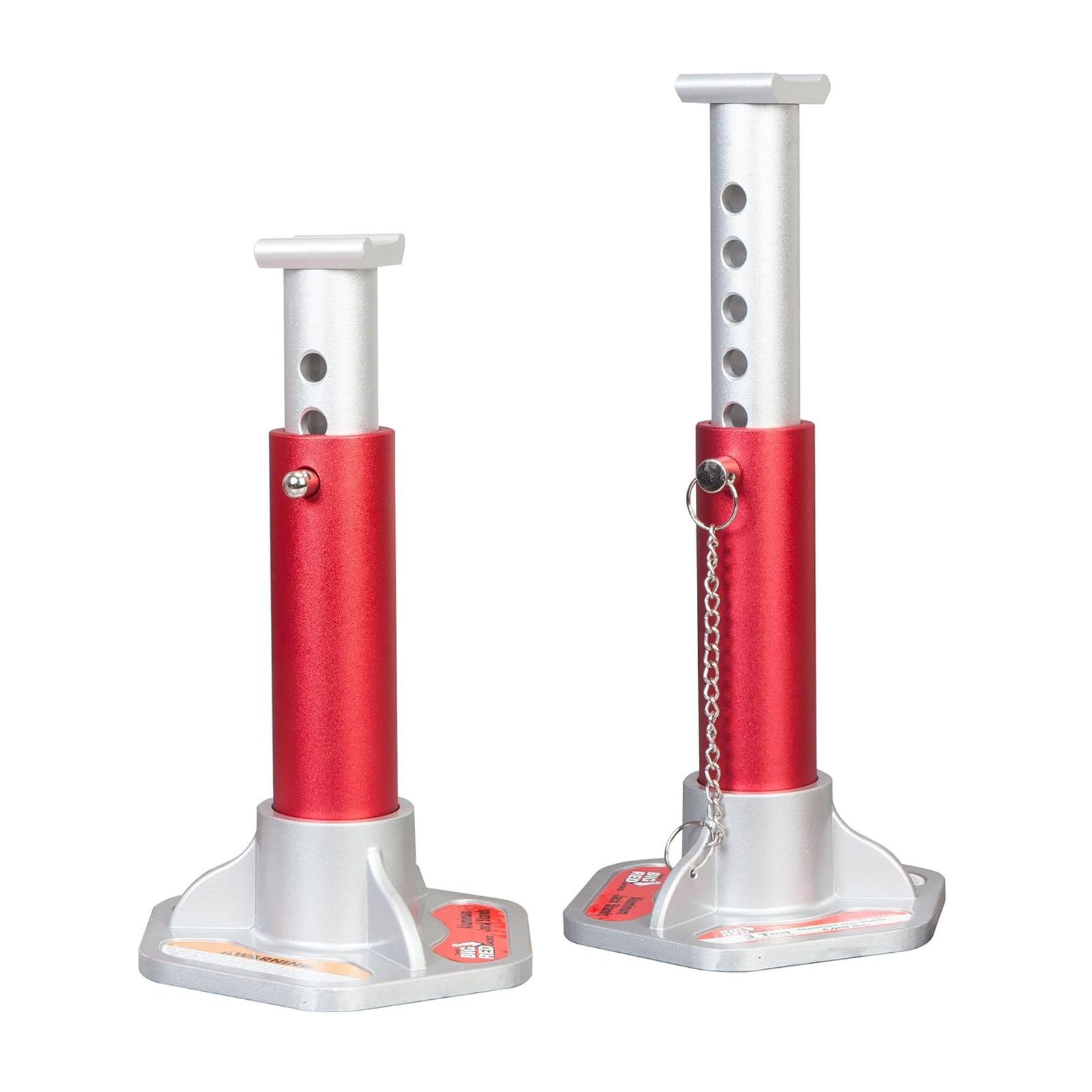Big RED 3 Ton Aluminum Jack Stands, for Cars, ATVs and UTVs, with 6 Locking Support Pins, Red/Silver, 2 Pack