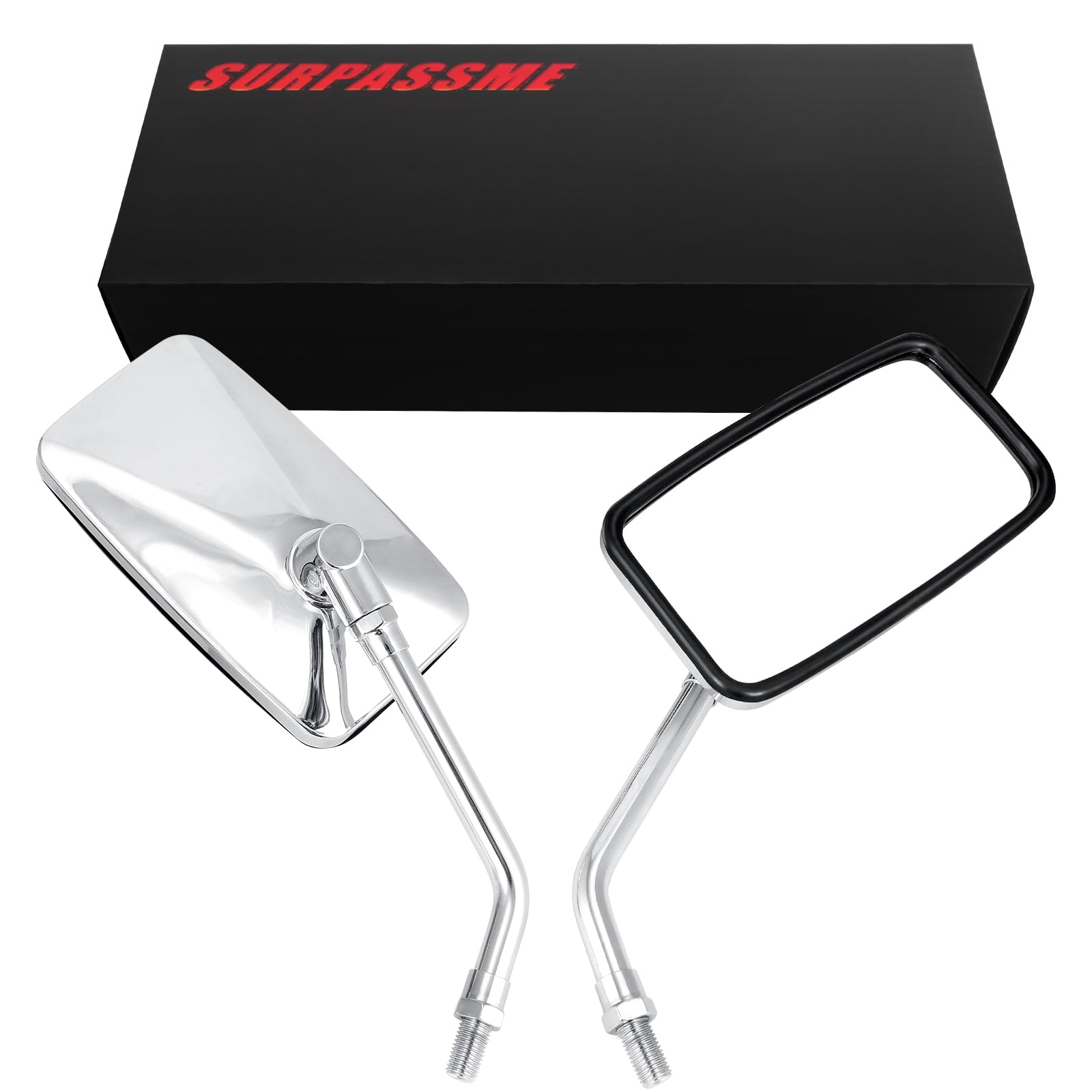 Surpassme 10Mm Chrome Motorcycle Mirrors, Universal Silver Rectangle Motorcycle Rearview Mirrors