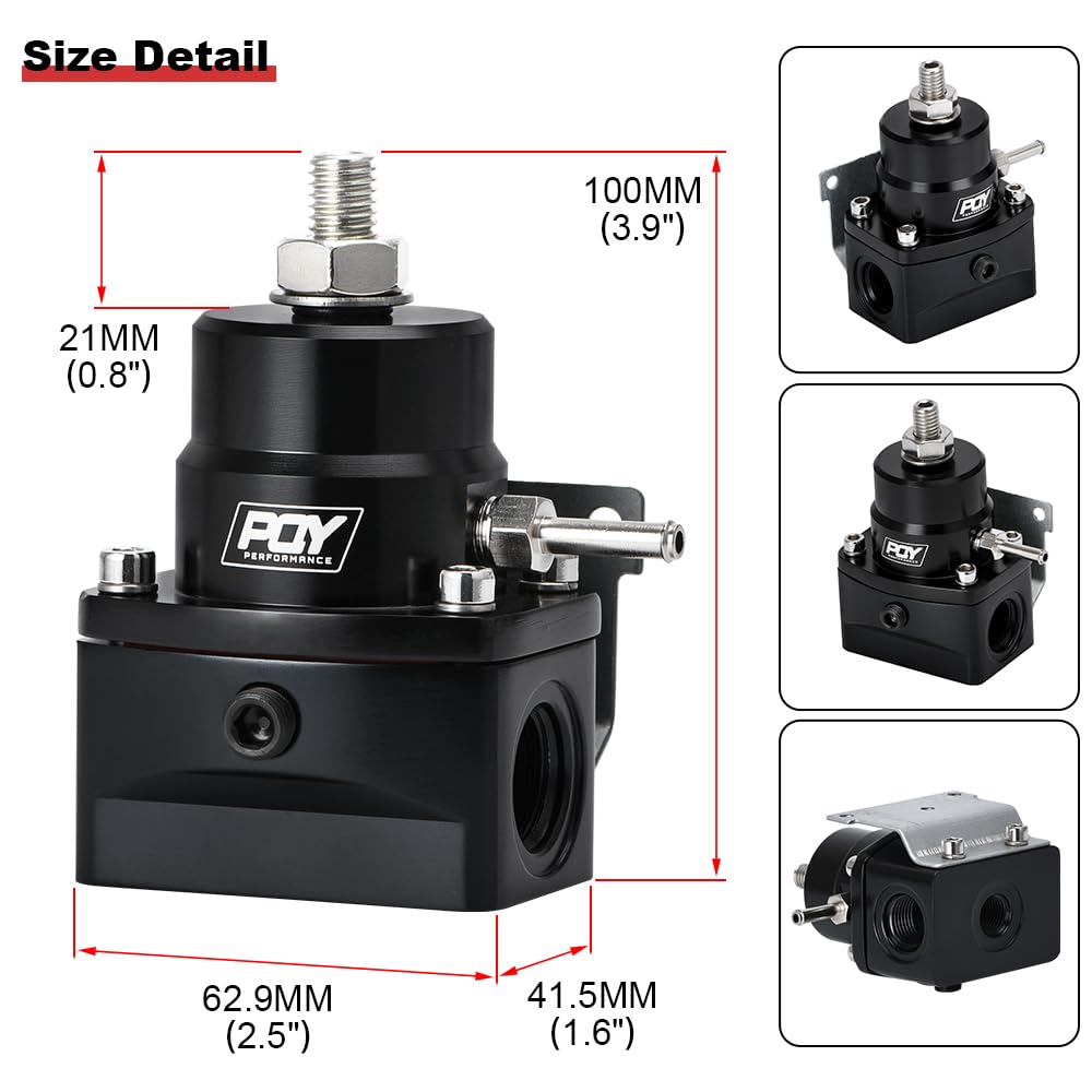 PQY Adjustable Fuel Pressure Regulator Kit 3-70PSI with AN8 Feed Port and AN6 Return Port (black)
