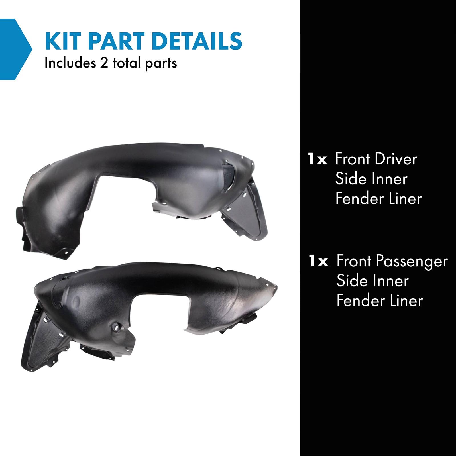 Trq Front Inner Fender Liner Set Compatible With 2012-2015 Volkswagen Passat Vw1248123 Vw1249123