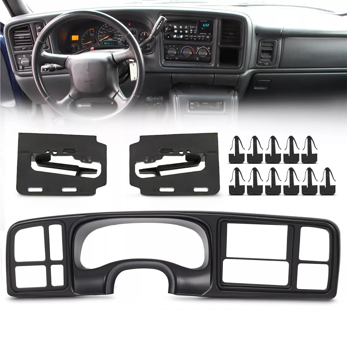 Karpal Double Din Dash Bezel Cover Kit Compatible With 1999-2002 Gm Full-Size Trucks/Suv'S Chevy Silverado Sierra Car Stereo Rad