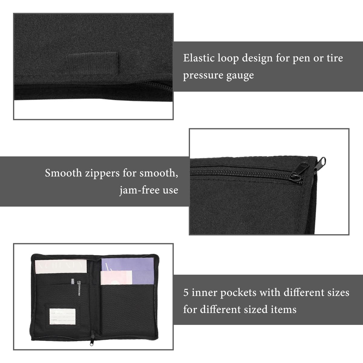 FSTURIOS Car Registration and Insurance Holder, Glove Box Compartment Document Holder Owner Manual Case, Soft Zippered Pouch Mul