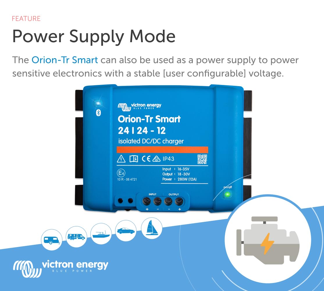 Victron Energy Orion-Tr Smart Dc To Dc Charger (Bluetooth) - 24/24-Volt 12 Amp 280-Watt - Battery Charger For Dual Battery Systems - Isolated