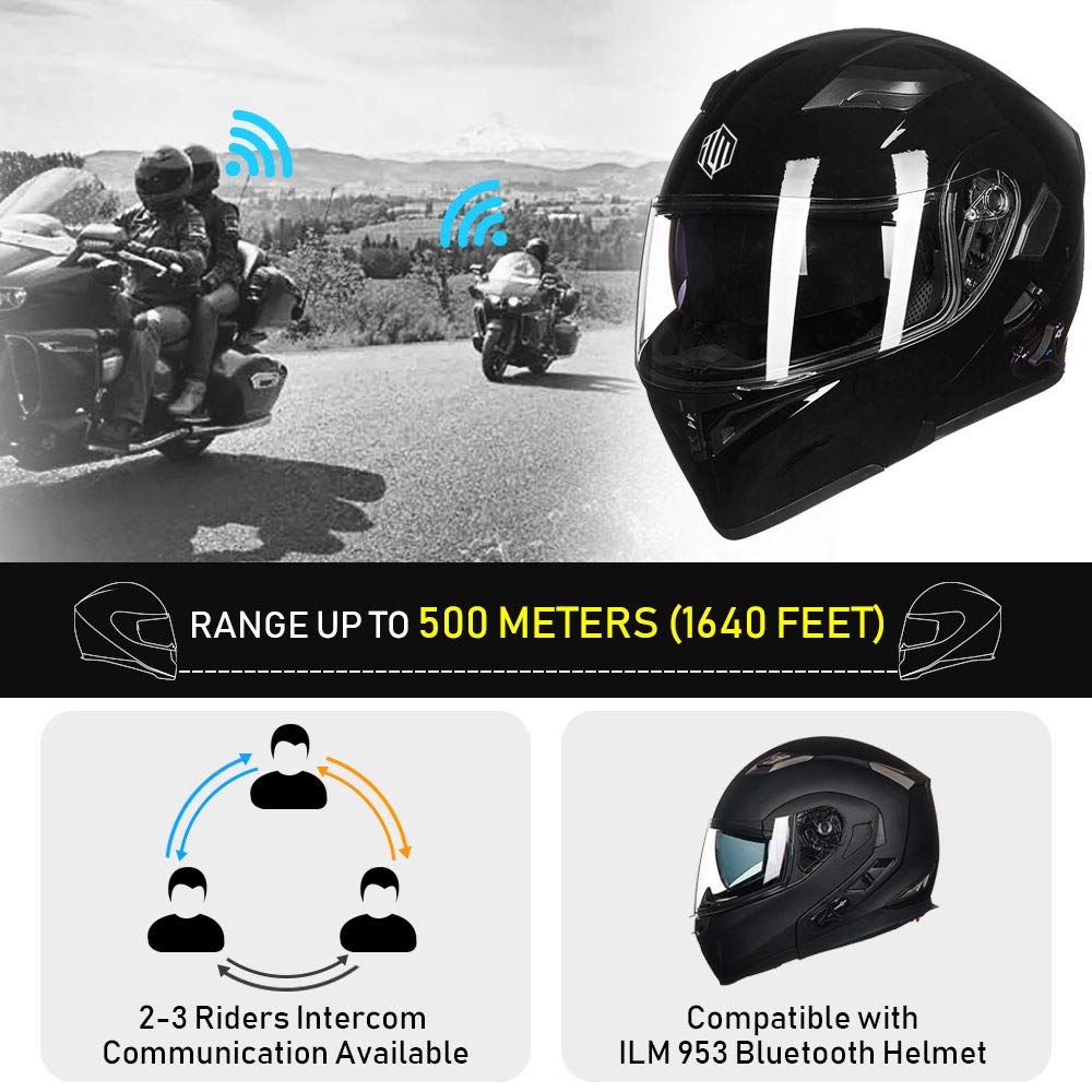 fm motorcycle helmet Ilm Bluetooth Motorcycle Helmet Modular Flip Up Full Face Dual Visor Mp3 Intercom Fm Radio Dot Model 902Bt(Gloss Black, Xl)