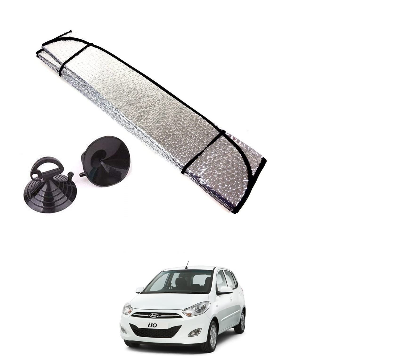 Auto Addict Car Sunshades Aluminium Foil Foldable Windshield (Front Window,Rear Window,1 pc) Sunshade for i10 (20072014)
