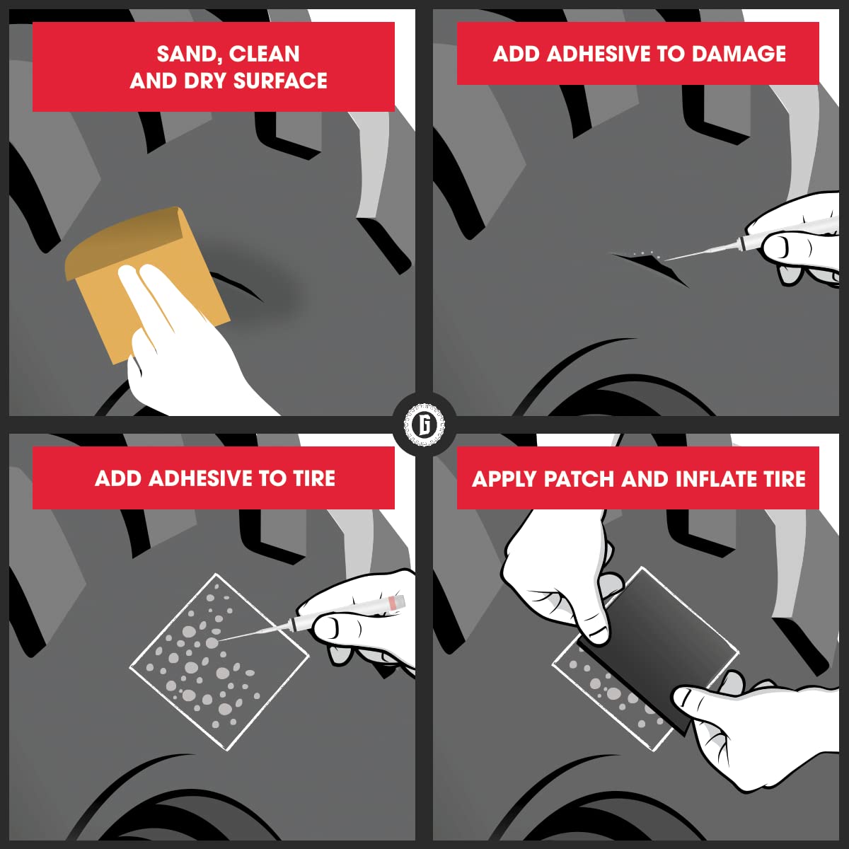 Gluetread External Patch Kit - For Tubeless Tires - No Need To Remove Tire - Kit Includes Enough Material To Patch 4 Tires - Atv Sidewall Repair Kit