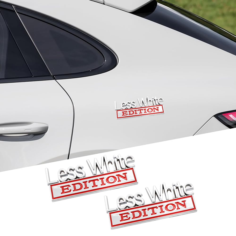 2 Pcs Less White Edition Emblem Car Side Rear Front Hood Trunk Door Badge 3D Decal Sticker Fit For Car Truck Suv (Less White, Si