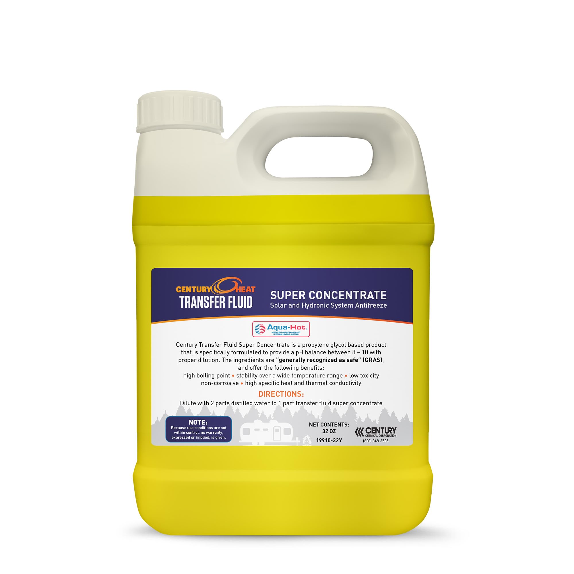 Century Chemical RV Antifreeze - Non-Corrosive Propylene Glycol, 32oz Concentrated, Recommended by Aqua-Hot, Yellow, Model 19910-32Y