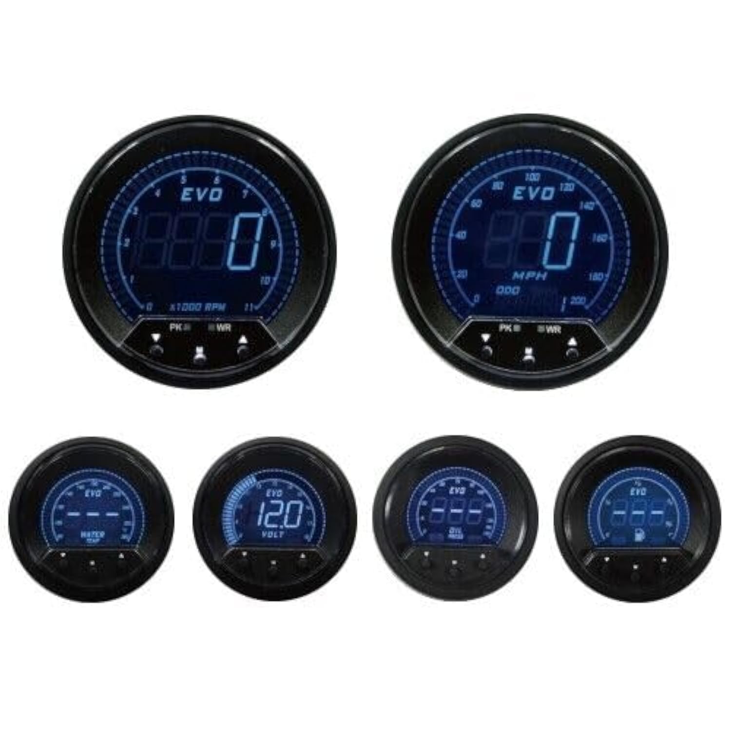 Motor Meter Racing Evo Series Digital 6 Gauge Set - Blue Red White Green Switchable Led - 3-3/8'' 85Mm Gps Speedometer & Tachome