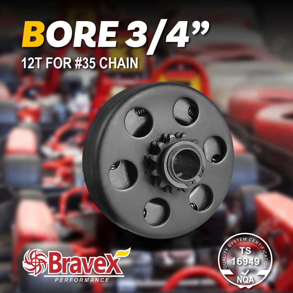 Bravex Centrifugal Clutch 12T 3/4'' Bore Chain #35 For Predator Honda Gx160 Gx200, Go Kart Fun Kart Mini Bike 12 Tooth