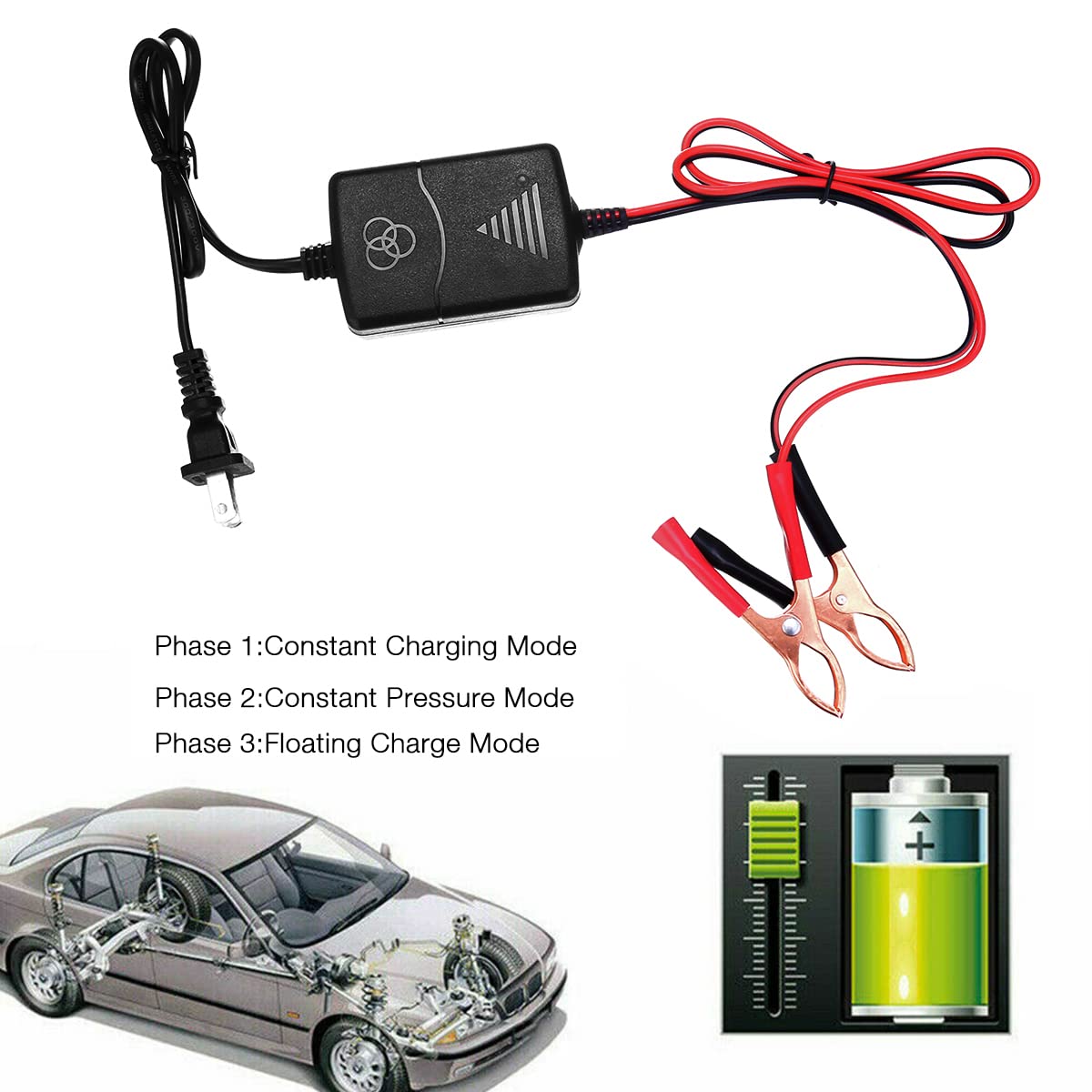 Car Battery Charger 12V Automatic Smart Battery Charger Maintainer Trickle Charger for Boats Motorcycles ATVs Riding Mowers & Ca