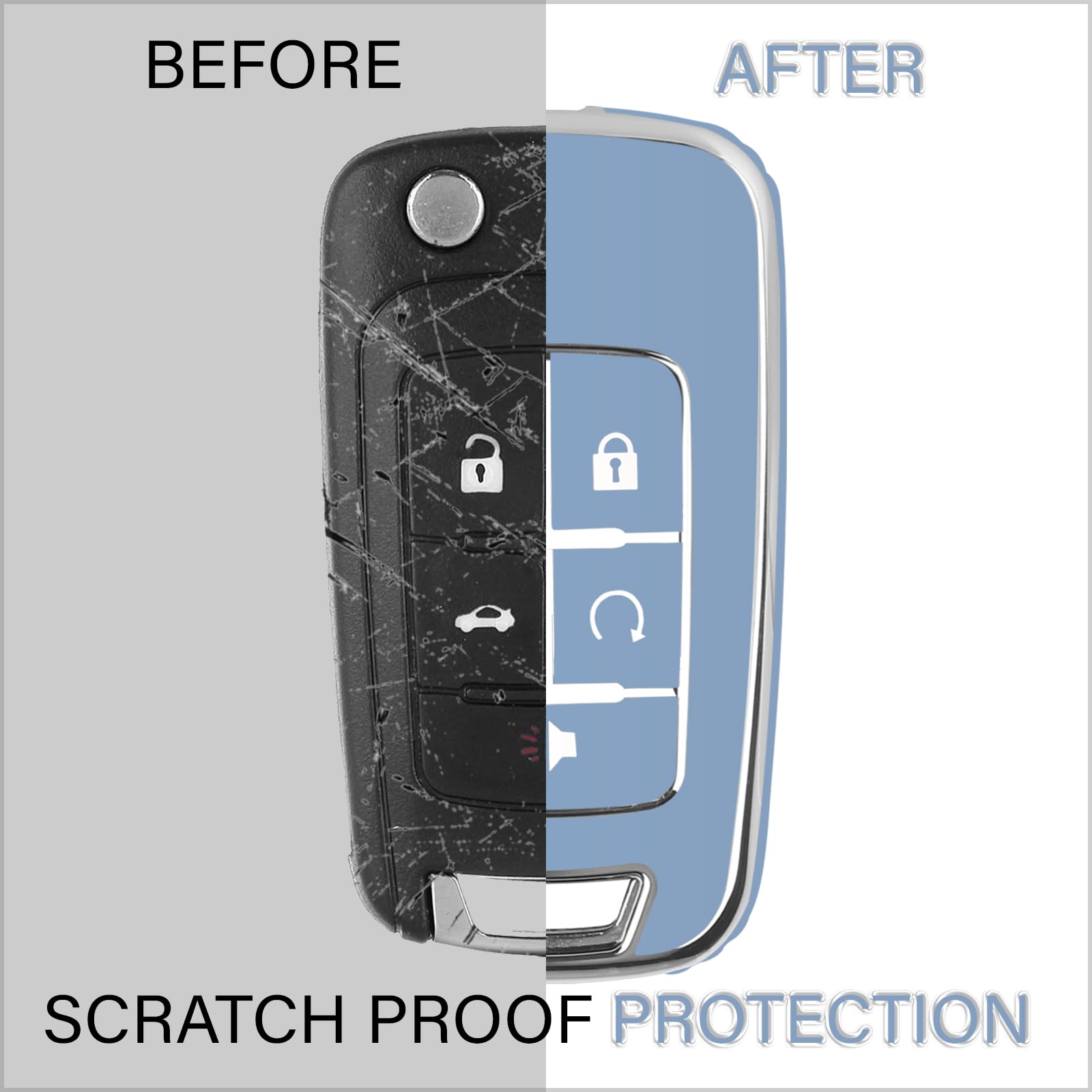 Qbuc For Chevy Key Fob Cover With Leather Keychain Chrome Silver Trim Soft Tpu Compatible With 2010-2019 Chevy Equinox Malibu Im