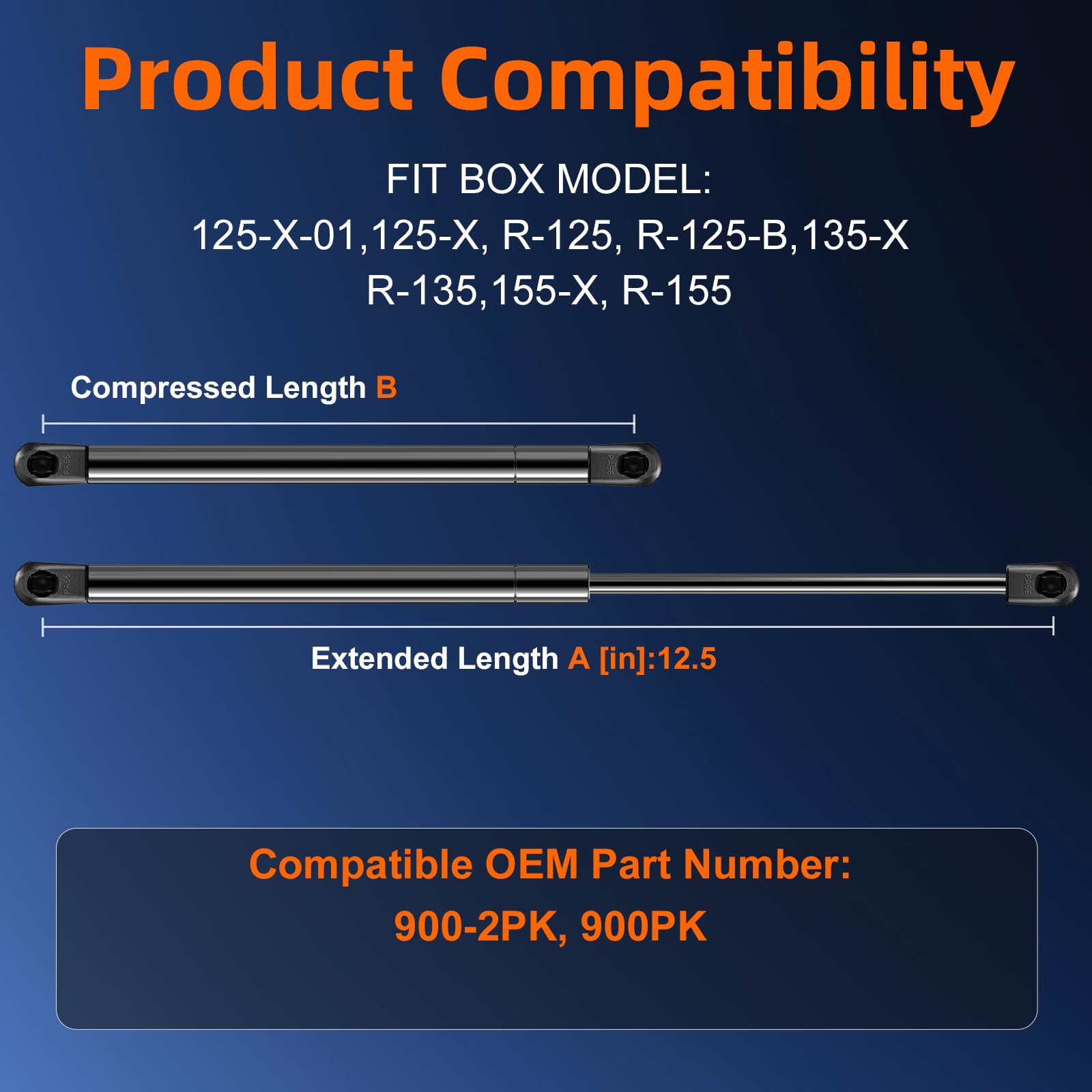 Qty (2) 12In 900-2Pk 7249-2Pk Tool Box Gas Shock Strut Lift Support For Weather Guard Steel And Aluminum Saddle Box, 21-0555-03