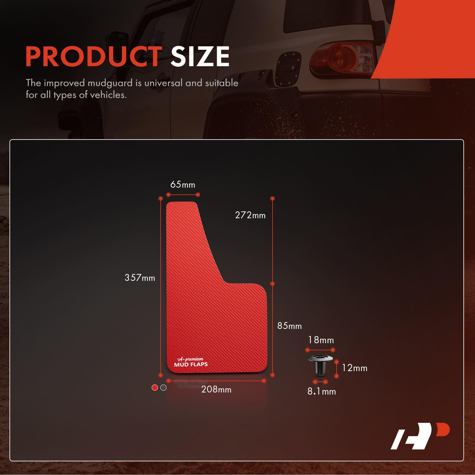 A-Premium 4 Pcs Red Universal Splash Guards Mud Flaps Mudflaps Mudguard Fender Flares for Car Sedan Coupe with Hardware Front and Rear