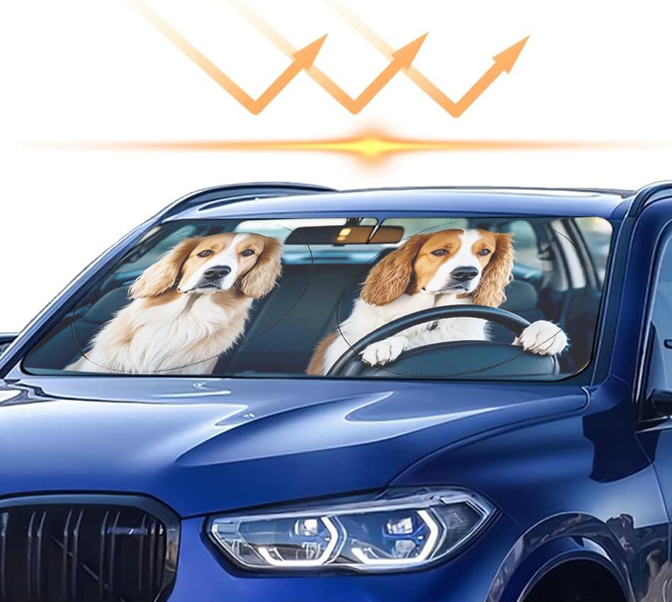 TXWWXT Car Sun Shade for English Cocker Spaniel,Universal Fit Windshield Sunshade for Cars, SUVs, UV Protection & Heat Resistant