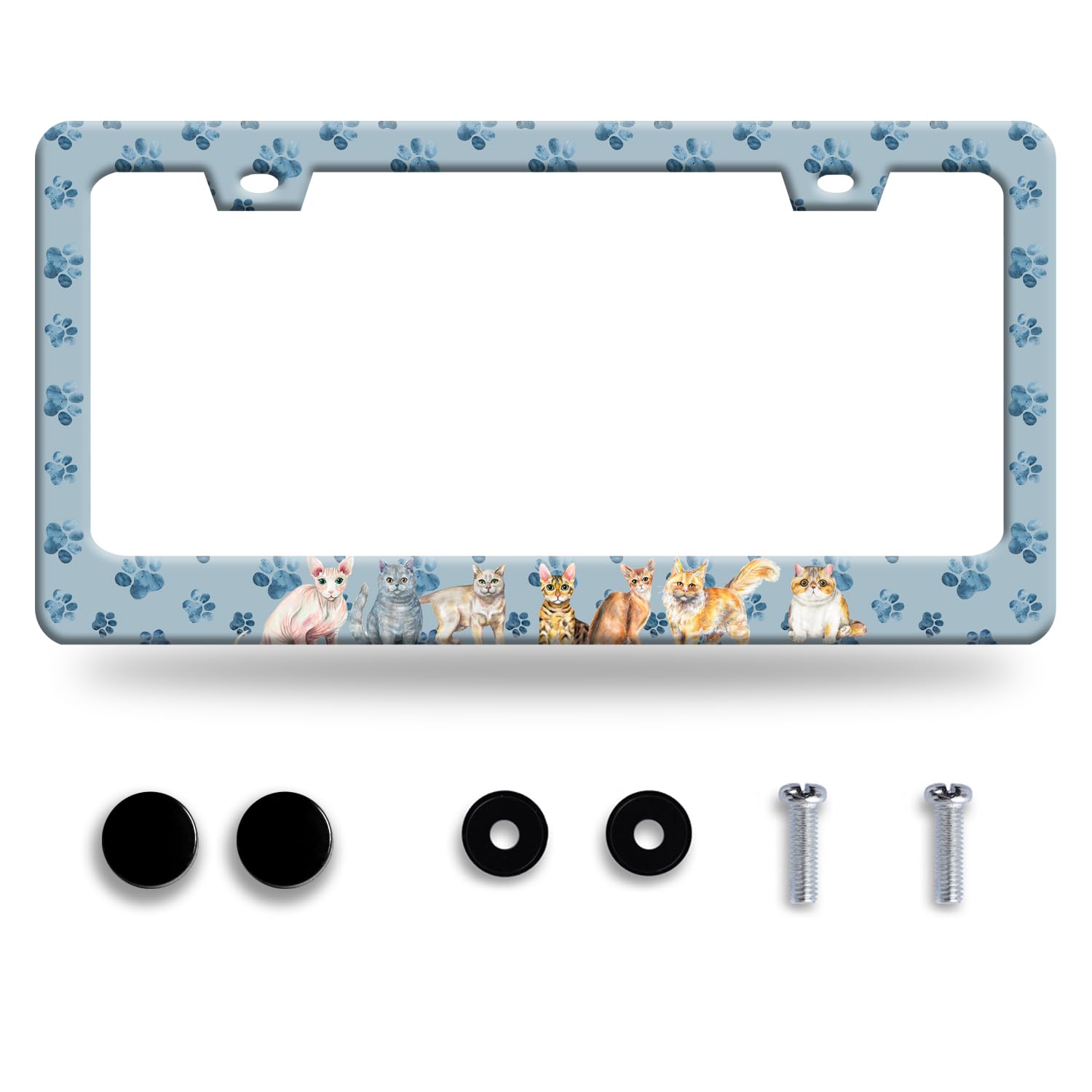 Personalise Cat License Plate Frame Pet Paw Prints License Plate Frames Car Universal Stainless Steel Accessories Cars Decor wit