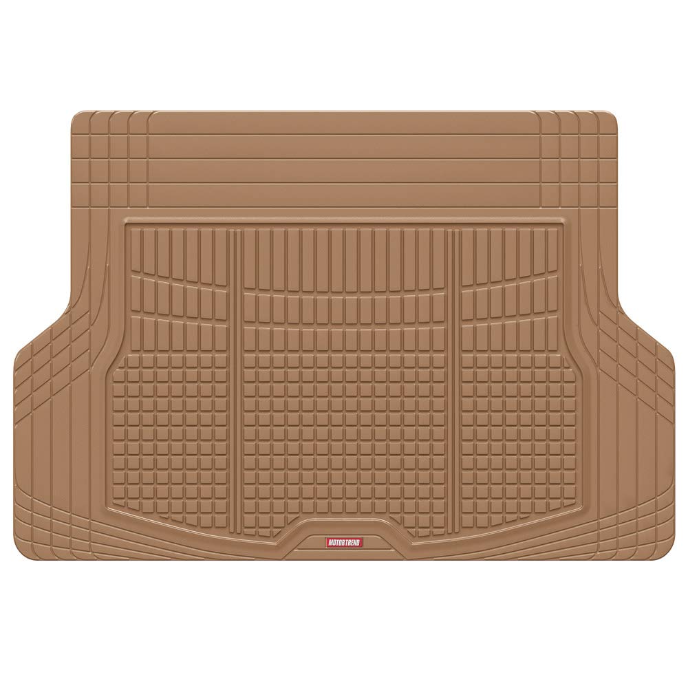 Motor Trend FlexTough Beige Floor Mats for Cars & Cargo Mat Full Set - All Weather Front & Rear Rubber Automotive Floor Mats & C