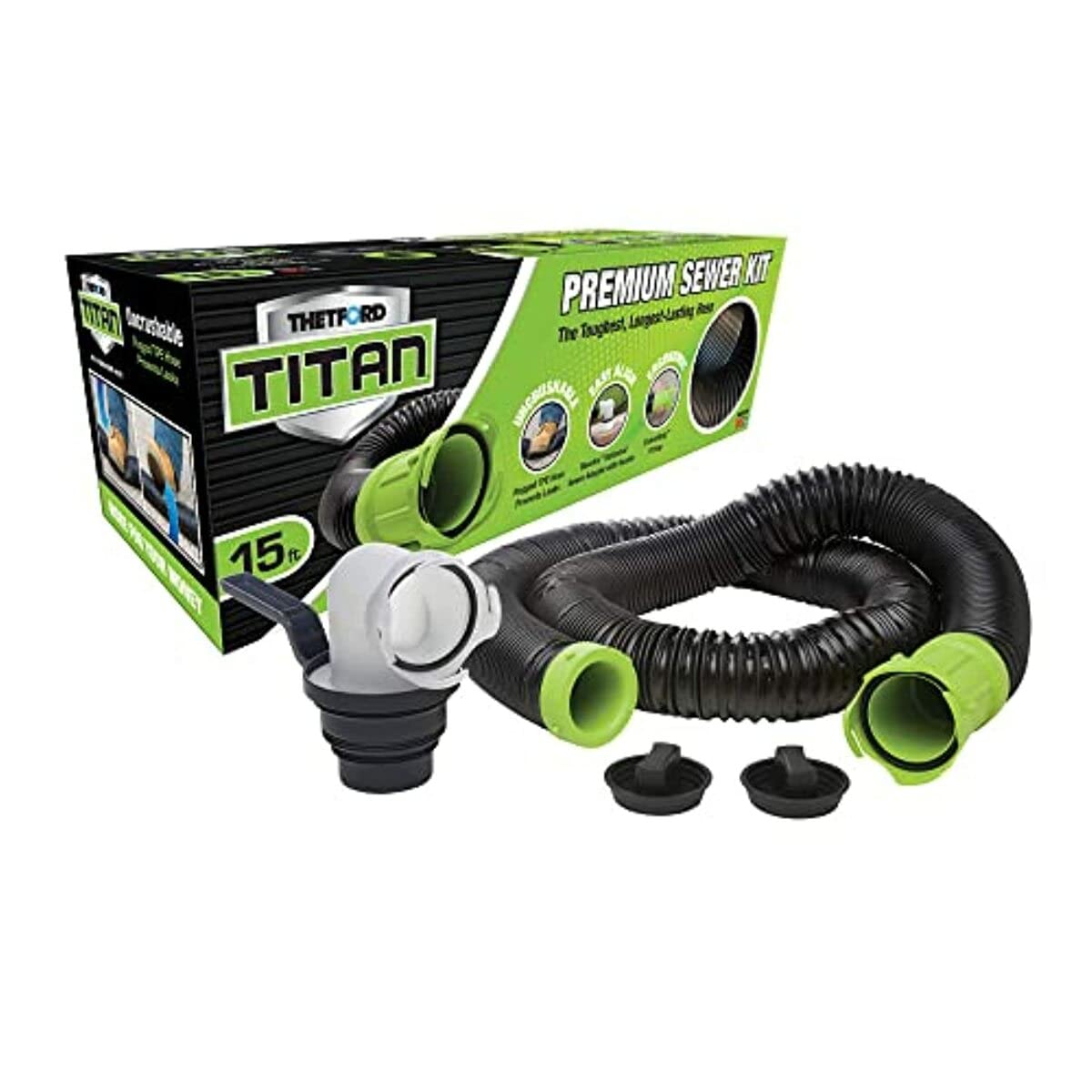 Thetford Titan 17853 15Ft 15-Foot Premium Rv Sewer Hose Kit-Thetford-17853, Black/Green