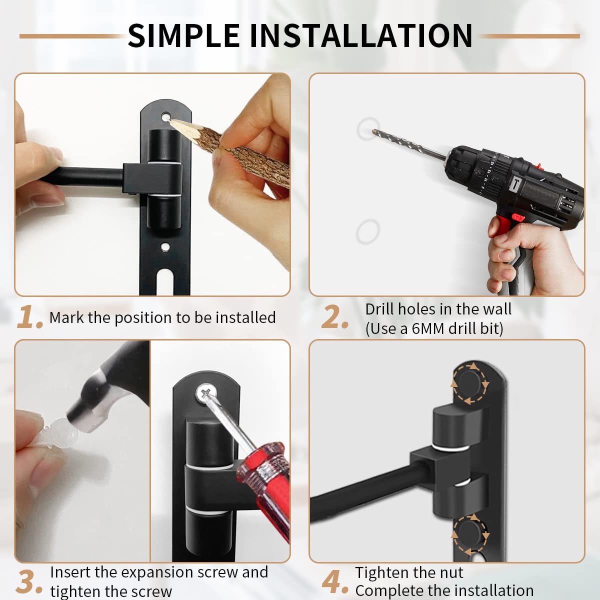 Vuaohiy Motorcycle Helmet Rack, Helmet Holder Wall Mount 180° Rotation Hanger With 2 Hook For Coats, Caps, Motorcycle Accessories (Black, 1 Pcs)