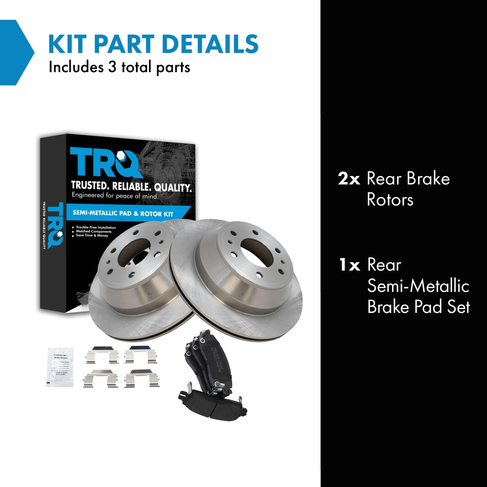 Trq Rear Metallic Brake Pad & Rotor Kit Compatible With Trailblazer Envoy Bravada