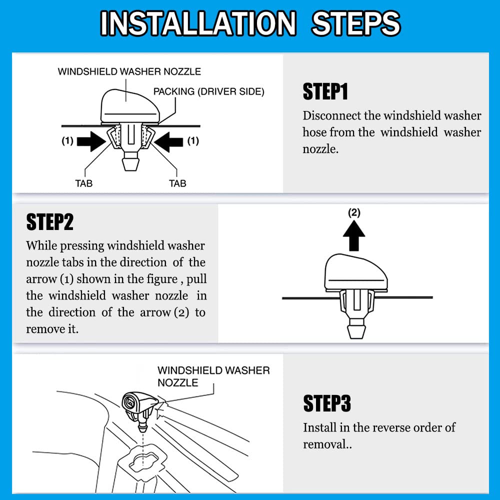 Windshield Washer Nozzles Kit, Front Windshield Washer Nozzle Assembly And Fluid Hose With Connectors For Honda Pilot 2009-2012