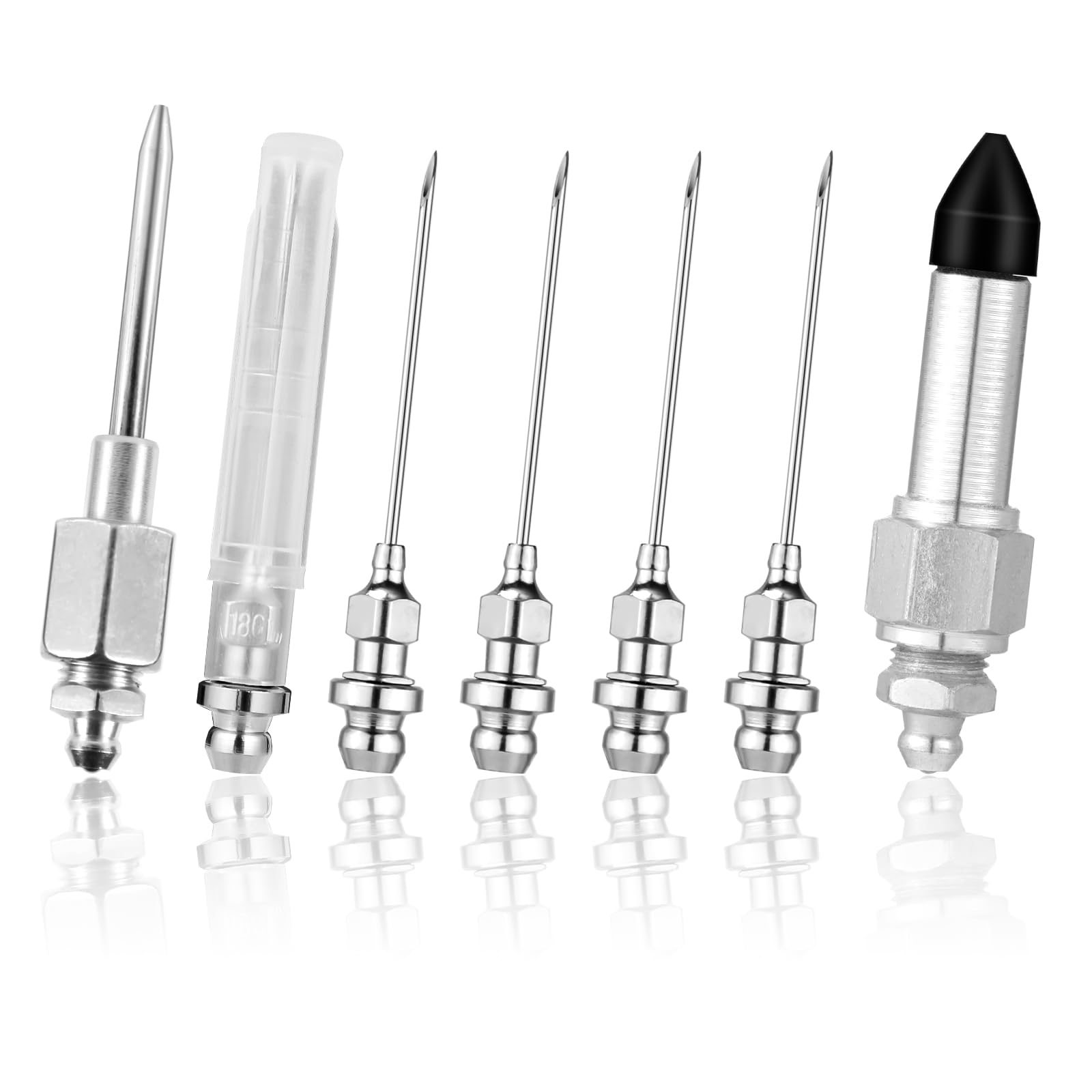 7Pcs Grease Gun Needle Accessory Set, Including 5 Grease Needle Nozzles 1 Grease Needle Dispenser 1 Rubber Nipple Adapter Grease