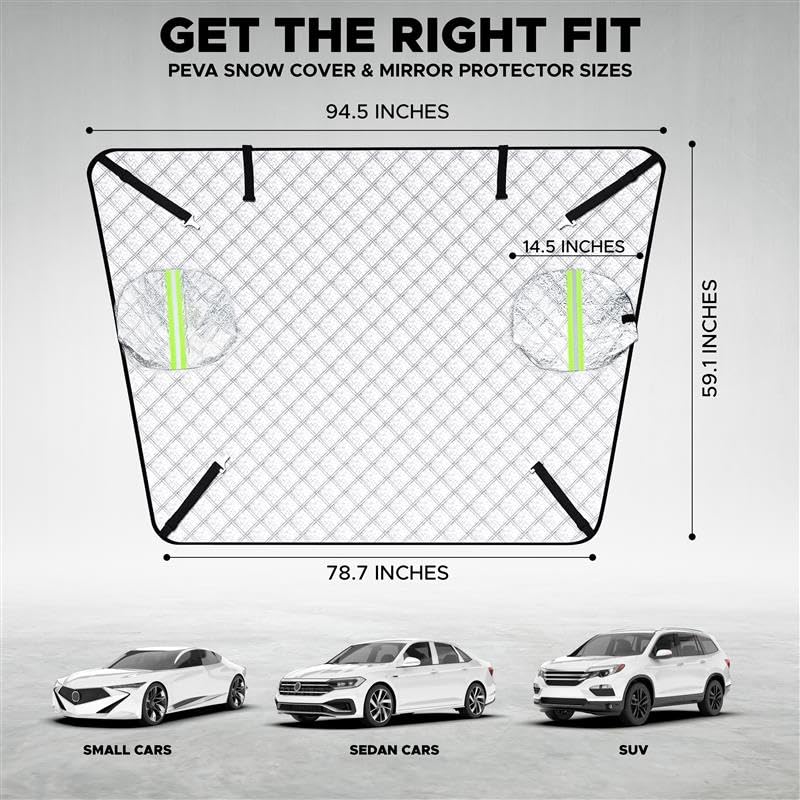 Econour Windshield Cover For Ice And Snow With Side Mirror Covers | 4-Layer Peva Windshield Snow Cover For All-Weather Protectio