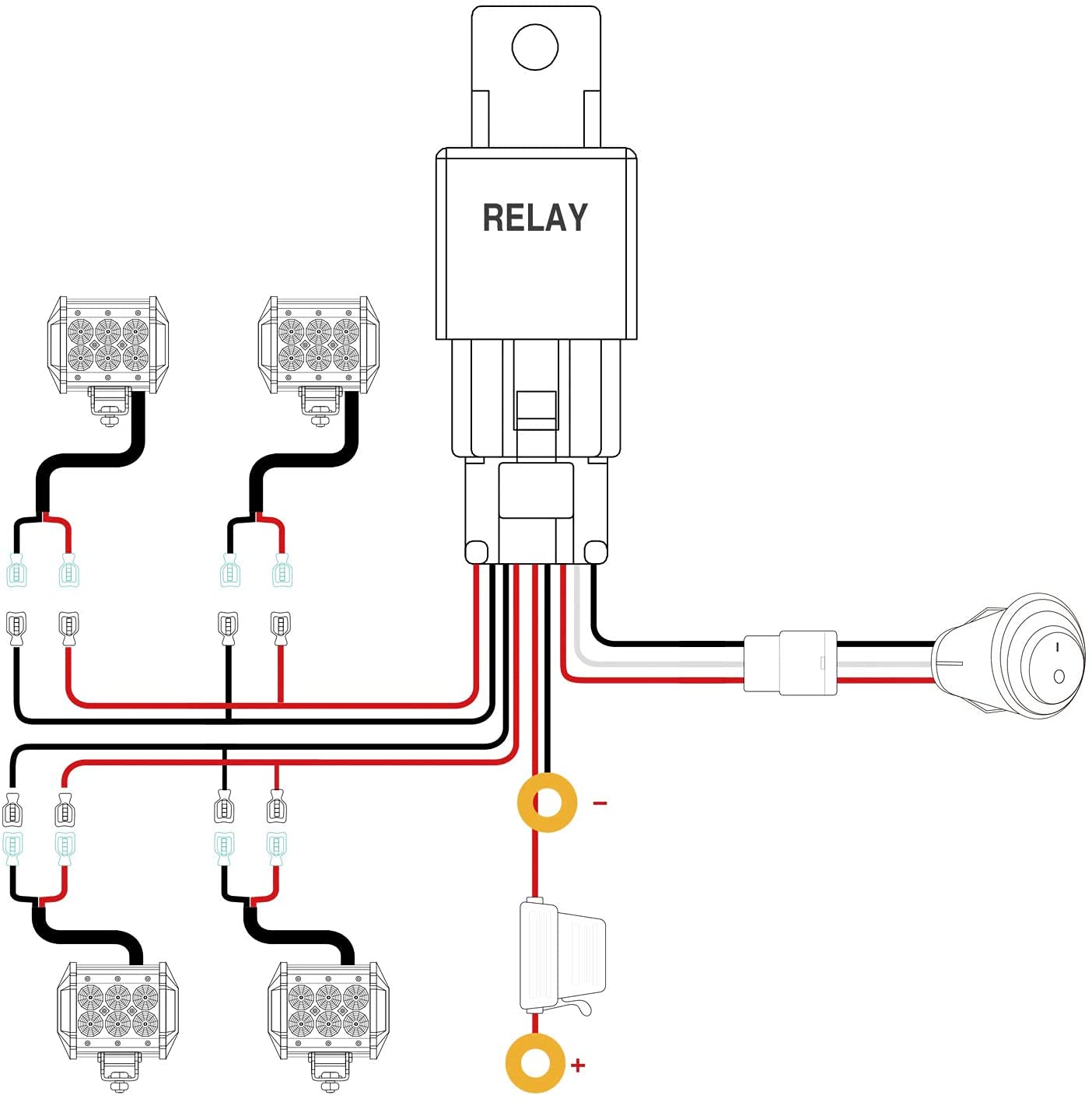 Nilight Led Light Bar Wiring Harness Kit 16Awg 12V On Off Waterproof Switch Power Relay Blade Fuse-4 Leads