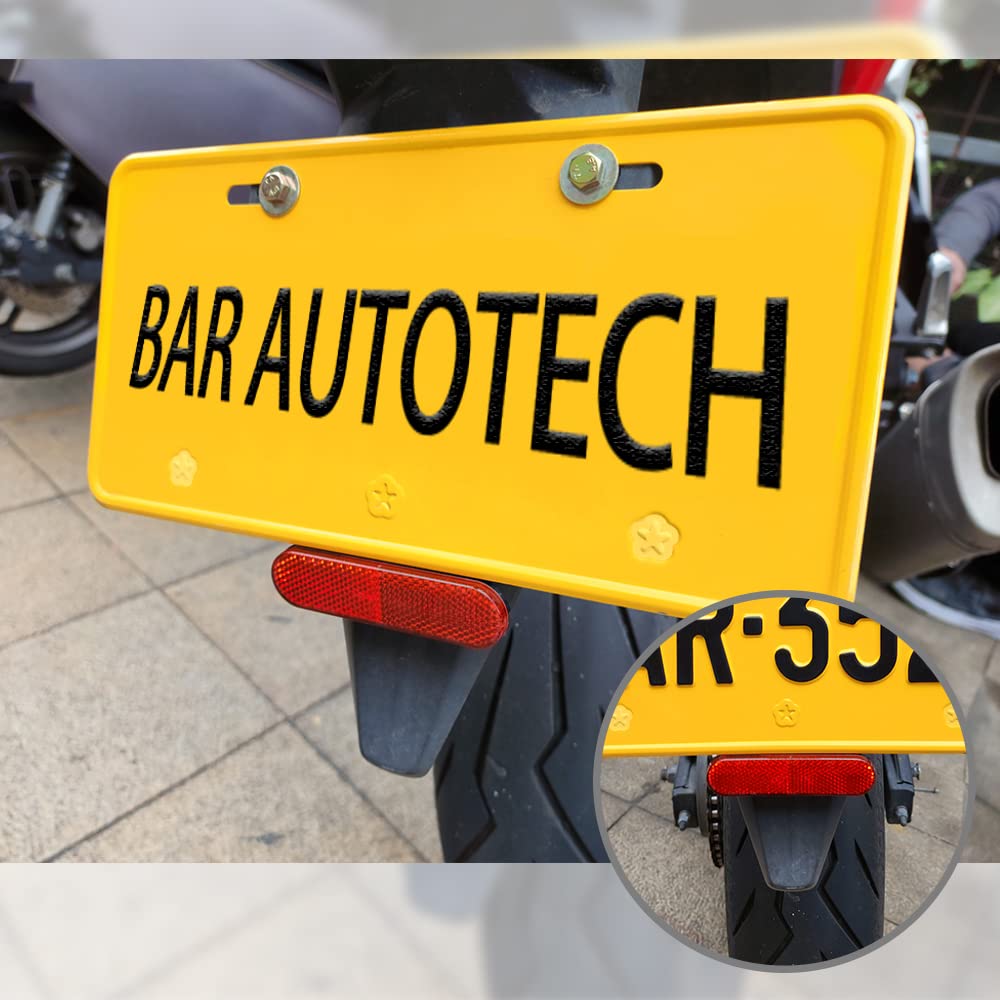 [Bar Autotech] Universal Motorcycle Safety License Plate Stick-On Reflector Mount Stainless Bracket (07_G-[3.66×0.91 In.]-40°)