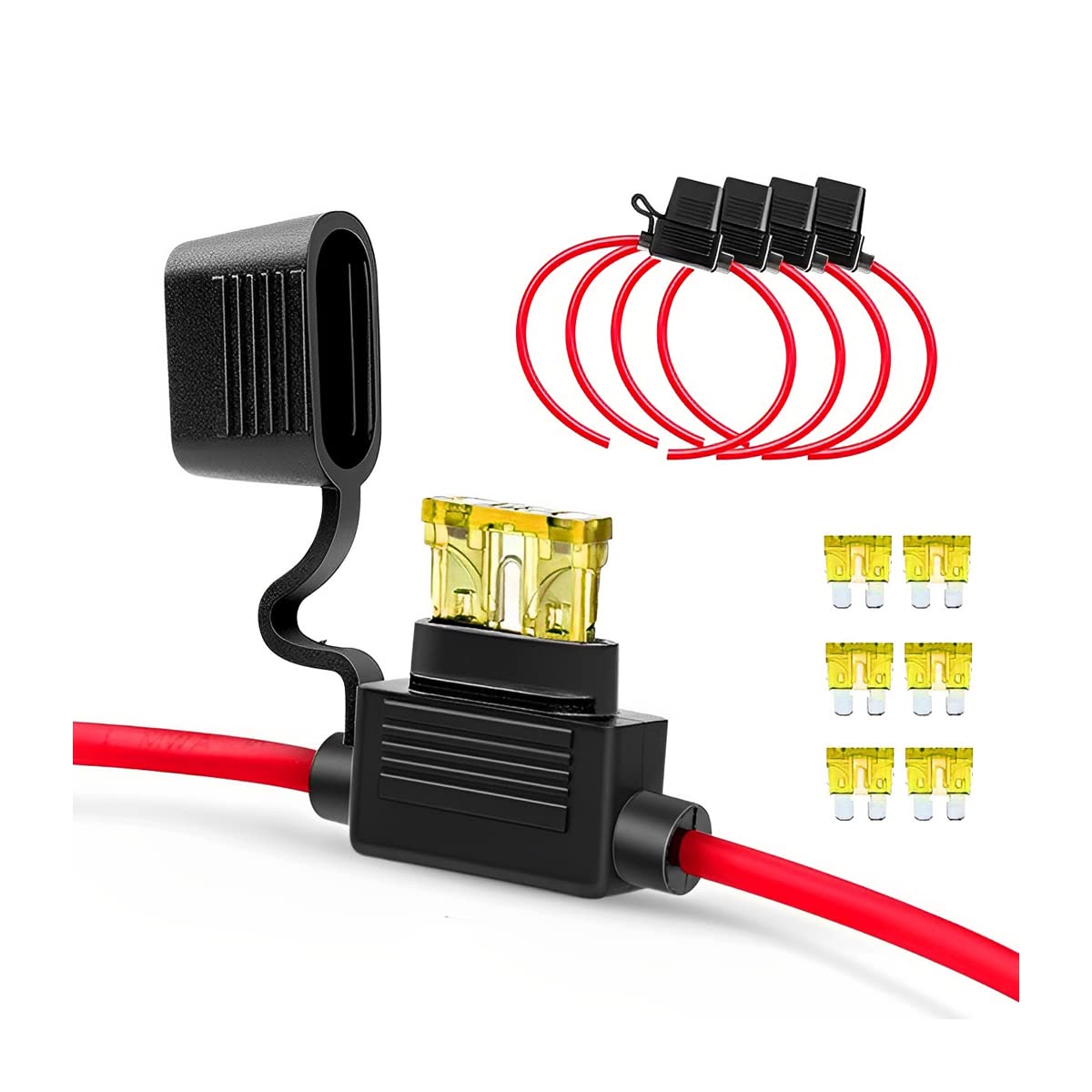 5Pcs Inline Fuse Holder, 10/12/14 Awg Gauge Copper Wire, Waterproof Atc/Ato Blade Fuse, Automotive Accessories Universal For Car