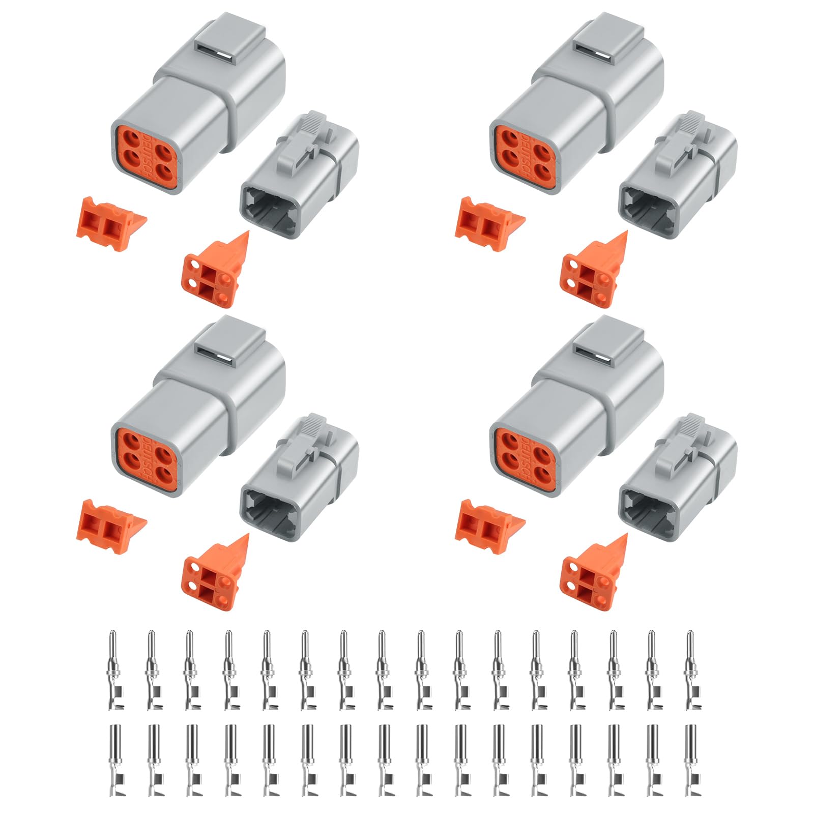 48 PCS Deutsch DTP Connector Kit 4 Pin Automotive Waterproof Connectors 4 sets with Size 12 Stamped Contacts Gauge 14-12 AWG Wir