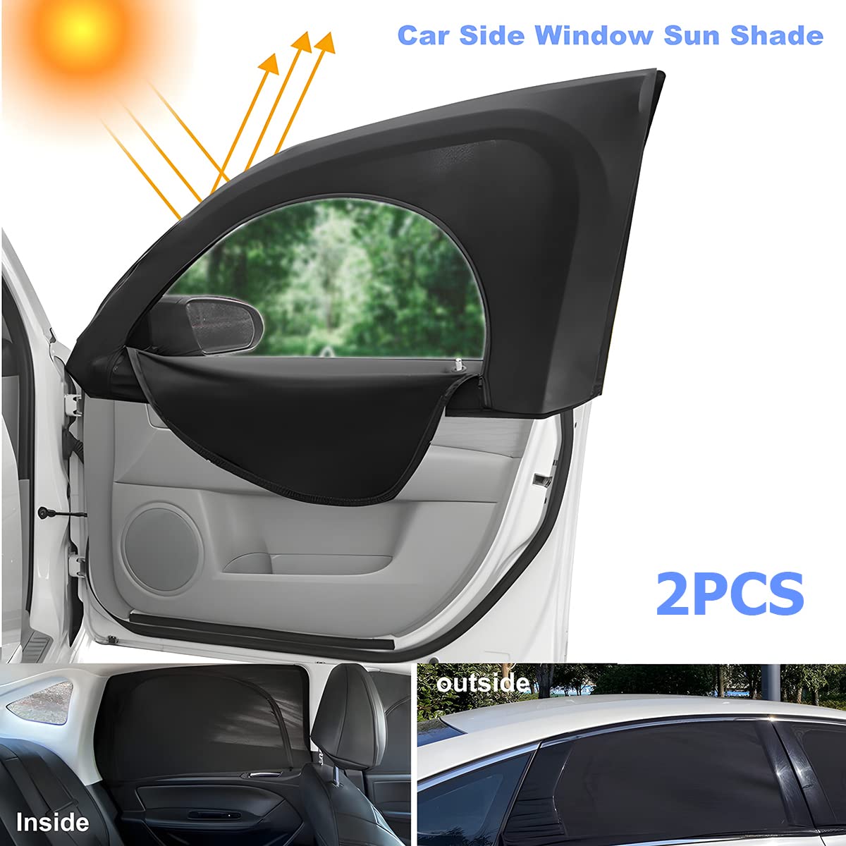 Loyaforba 2Pcs Car Window Shade, Zipper Breathable Side Sun Mesh, Auto Stretchy Front Rear Curtain Sun Rays Cover Screen For Bab