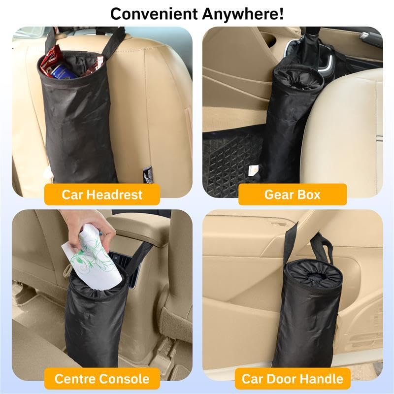 Econour 2 Pack Car Trash Bag | Washable Back Seat Hanging Bag With Elastic Opening & Easy Mount | Garbage Can With Waterproof Ox