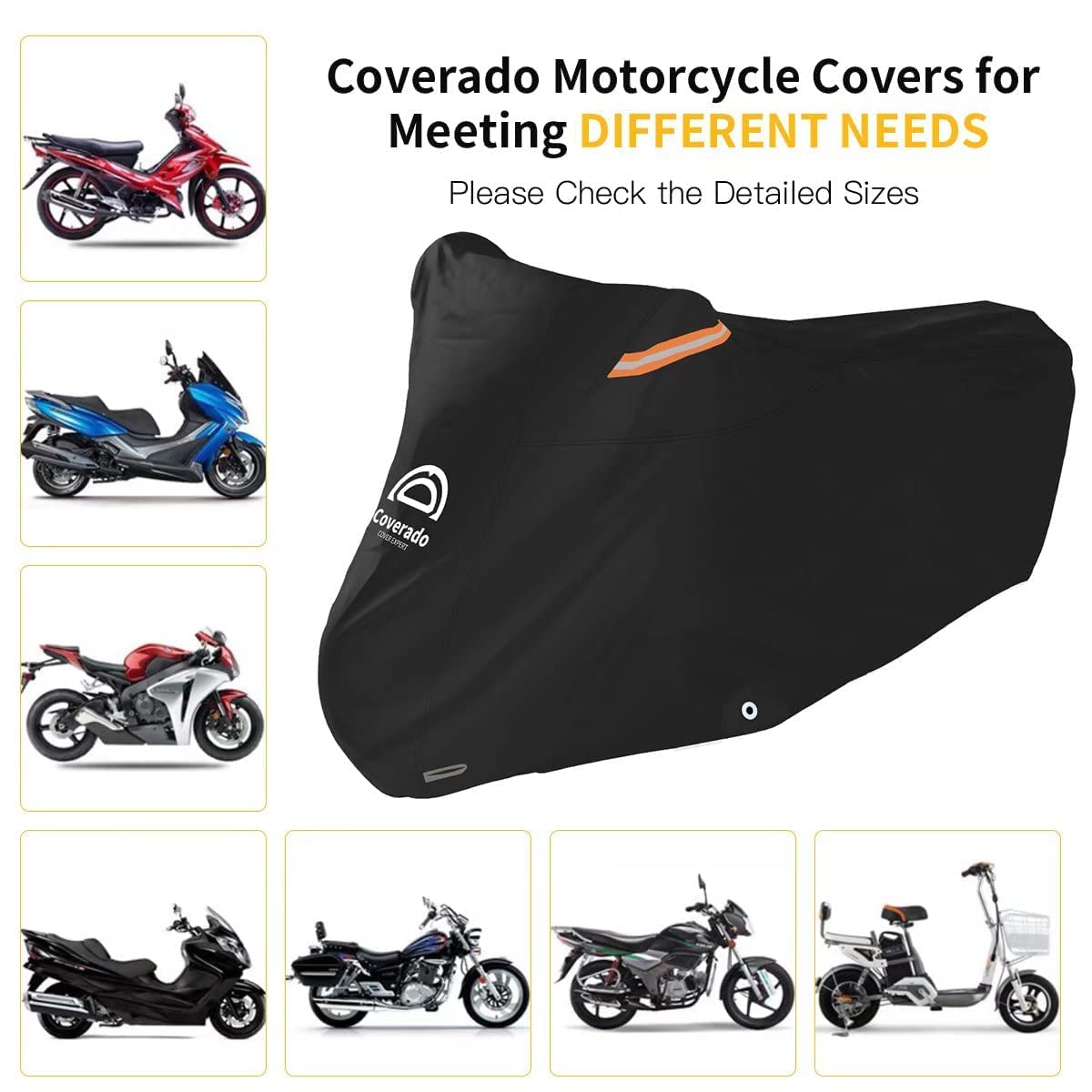 Motorcycle Cover Waterproof Outdoor 104 Inches Length All Season Universal Protection, Coverado Scooter Covers With Inner Flame Retardant Fabric And Seam Pu Tapes, Fit For Harley Davidsion Yamaha Etc