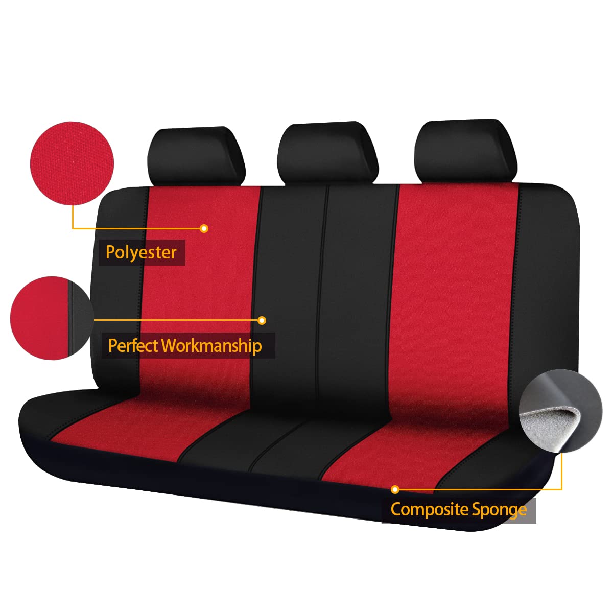 Flying Banner Rear Bench Car Seat Covers Car Seat Protectors Split 40/60 50/50 60/40 (Rear Bench-Value, Red)