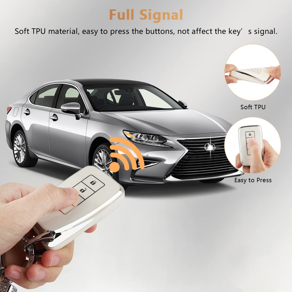 Pifoog White Key Fob Cover For Lexus Rx Nx Is Es Gs Ls Rc 4 -Button Smart Keys Case Protector Soft Tpu Glittering Keychain Lanyard Car Accessories Girly Cute