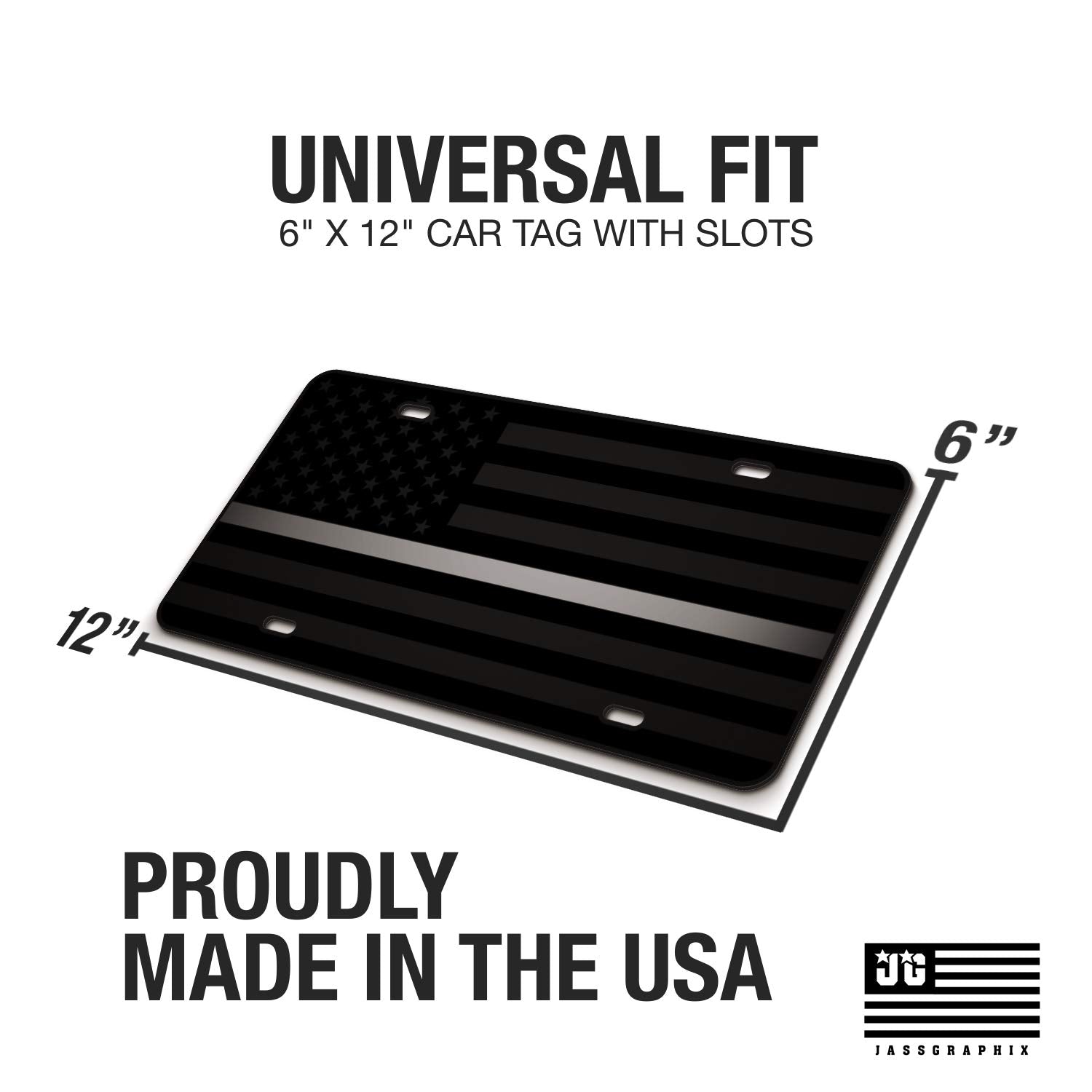 Thin Silver Gray Line American Flag License Plate Correctional Officers Matte Black On 1/8'' Black Aluminum Composite Heavy Duty