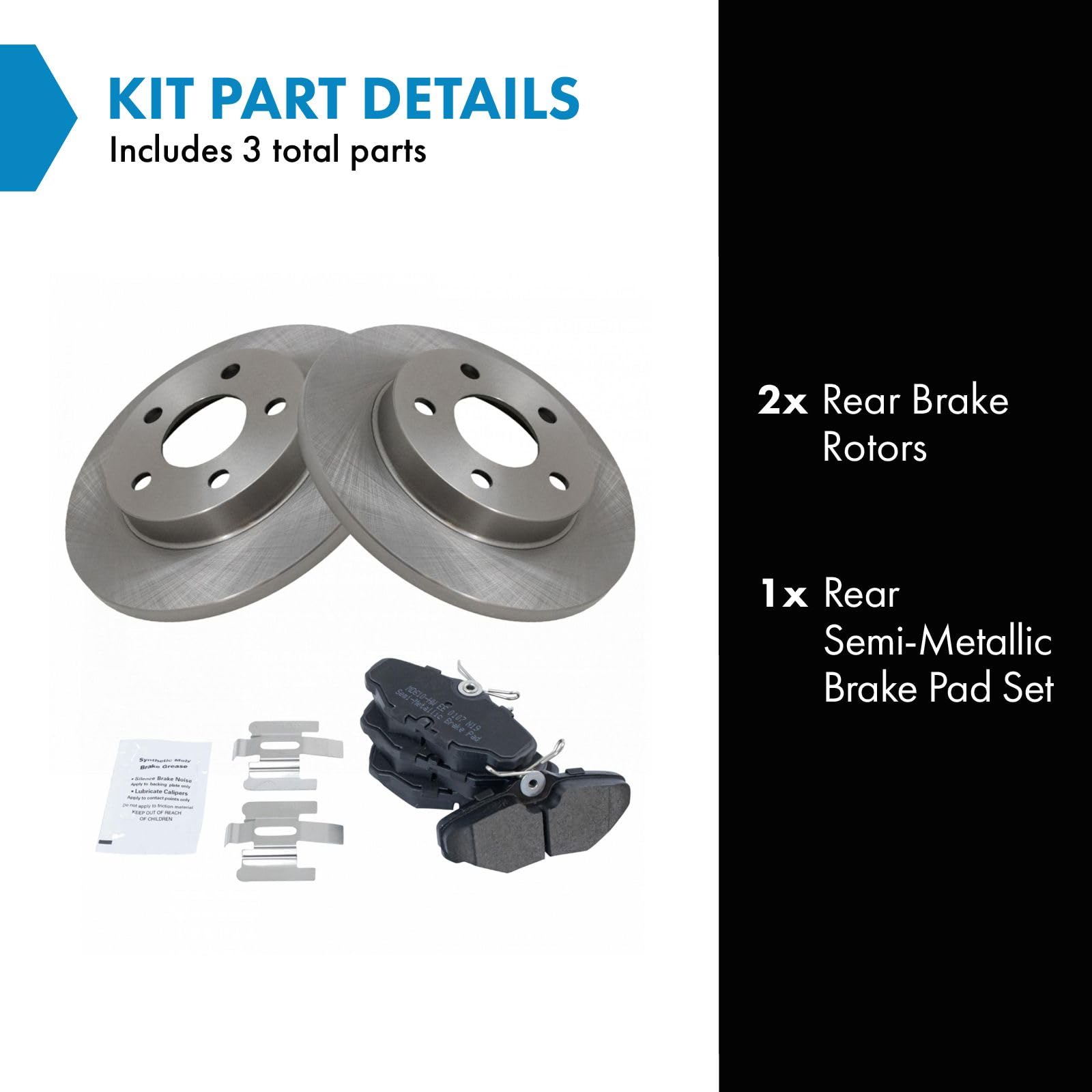 Trq Rear Brake Pad & Rotor Kit Semi-Metallic Compatible With 1993-2002 Lincoln Continental