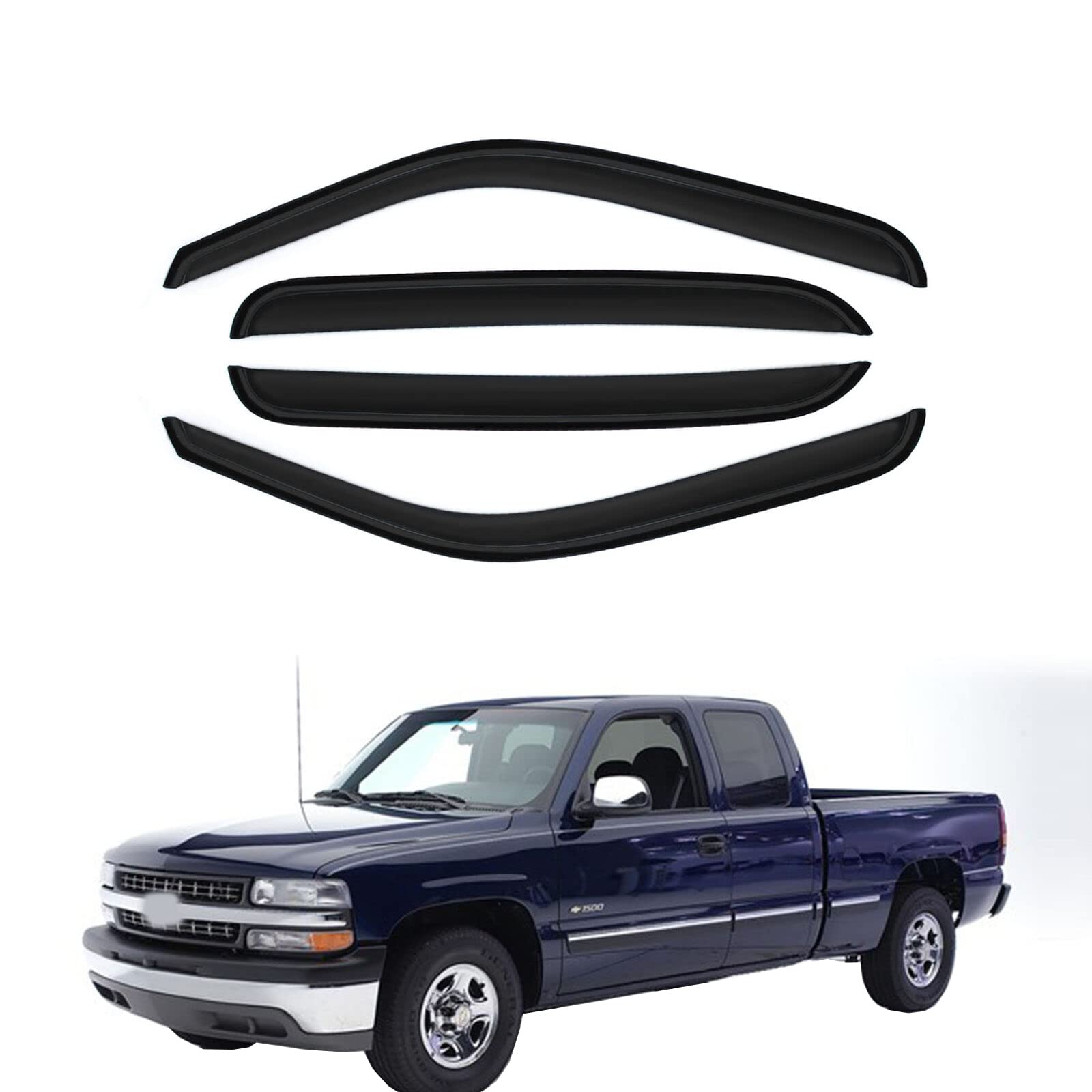 Gldifa Smoke Window Visor Compatible With 2002-2006 Avalanche/Escalade/Silverado Crew Cab Rain Guards Wind Deflector 94355