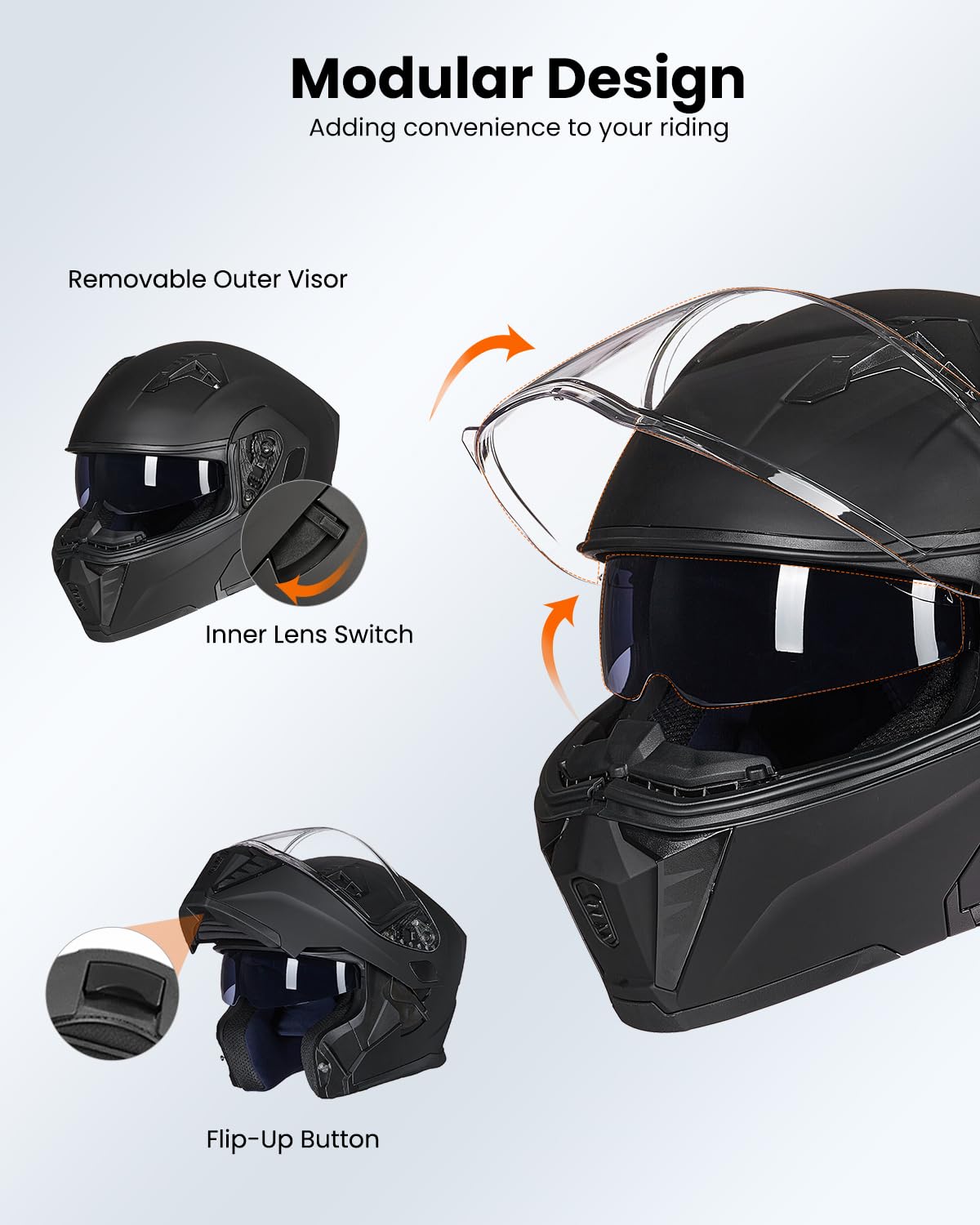 Ilm Motorcycle Modular Full Face Helmet Flip Up Dual Visor Motorbike Moped Street Bike Racing For Adult,Men And Women Dot Model