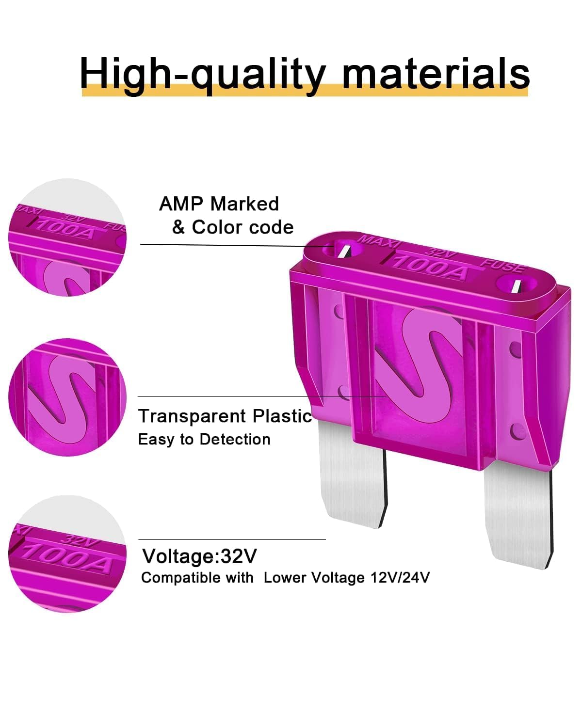 10Pcs 100Amp Maxi Fuses - 100A Automotive Blade Fuse For Auto, Car, Rv, Boat, Truck