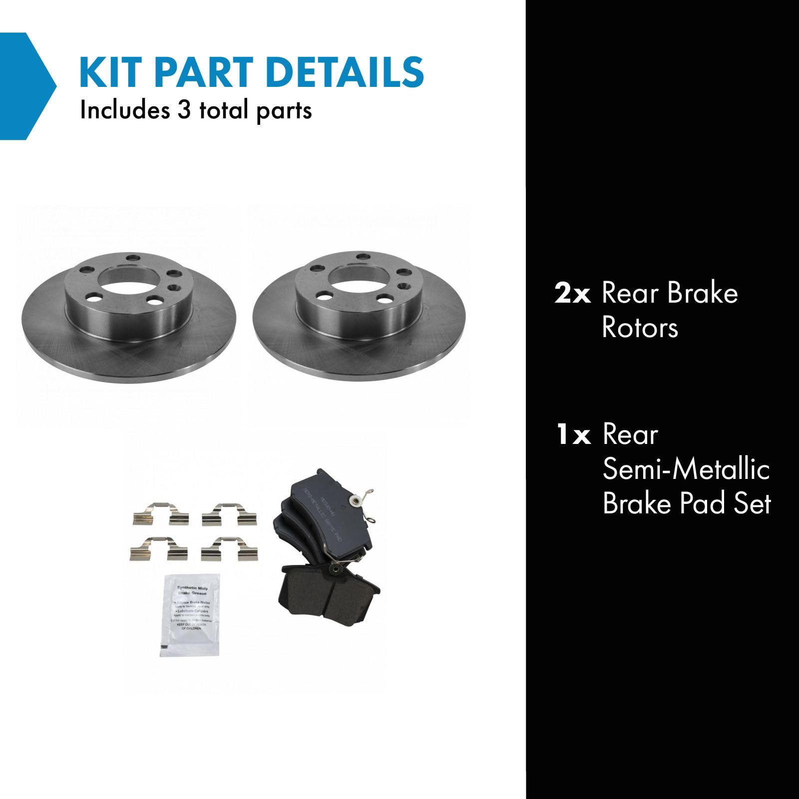 Trq Rear Brake Pad & Rotor Kit Brake Pads Brake Rotor Semi-Metallic Compatible With 2007-2010 Volkswagen Beetle 1999 Golf Jetta